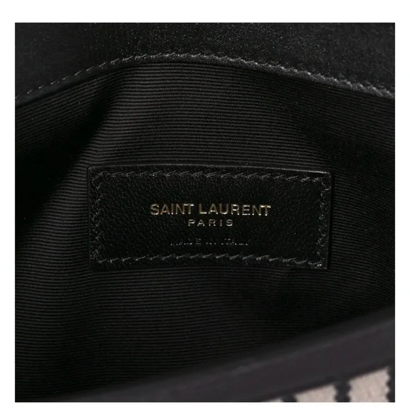 Yves Saint Laurent Uptown Canvas Striped Clutch Cream Black YSL Gold Hardware - Picture 4 of 14